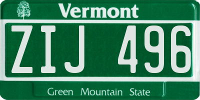 VT license plate ZIJ496