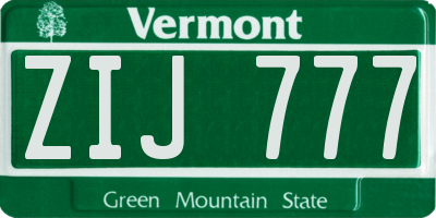 VT license plate ZIJ777