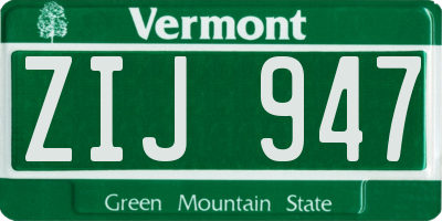 VT license plate ZIJ947