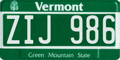 VT license plate ZIJ986