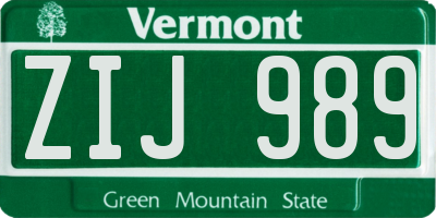 VT license plate ZIJ989
