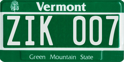 VT license plate ZIK007