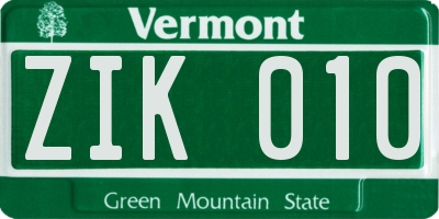 VT license plate ZIK010