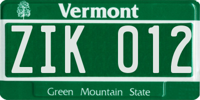 VT license plate ZIK012