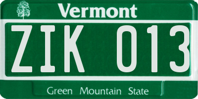 VT license plate ZIK013