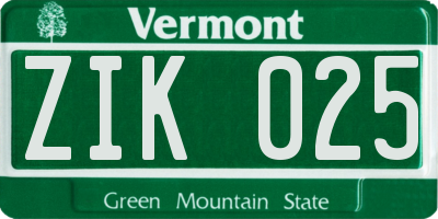 VT license plate ZIK025