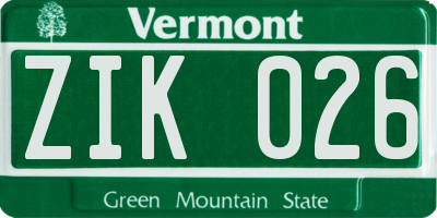 VT license plate ZIK026