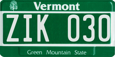 VT license plate ZIK030