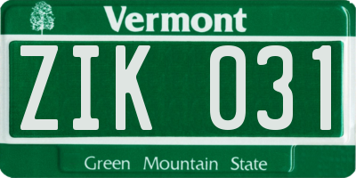 VT license plate ZIK031