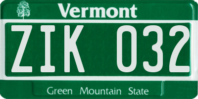 VT license plate ZIK032