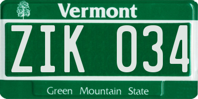 VT license plate ZIK034