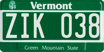 VT license plate ZIK038