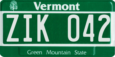 VT license plate ZIK042