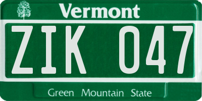 VT license plate ZIK047
