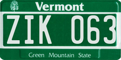 VT license plate ZIK063