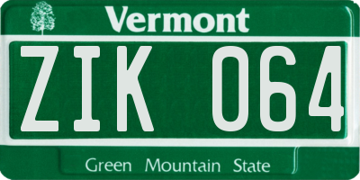 VT license plate ZIK064