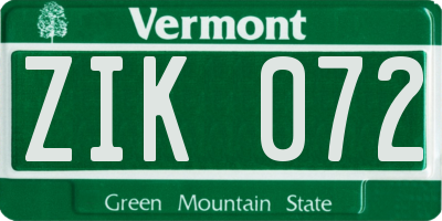 VT license plate ZIK072