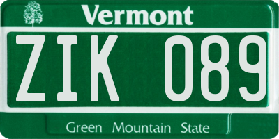 VT license plate ZIK089