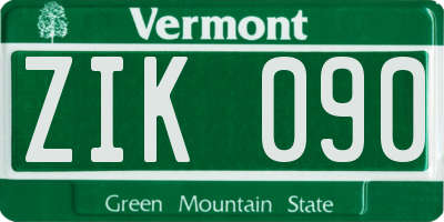 VT license plate ZIK090