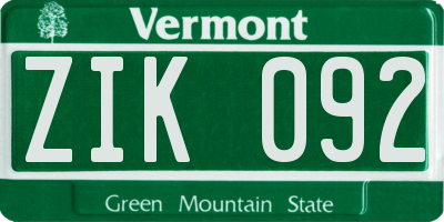 VT license plate ZIK092