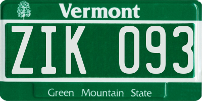 VT license plate ZIK093