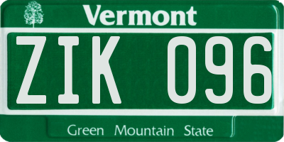 VT license plate ZIK096