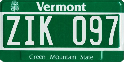 VT license plate ZIK097