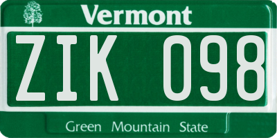 VT license plate ZIK098