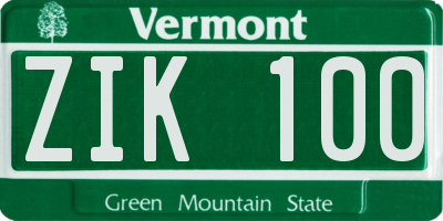 VT license plate ZIK100