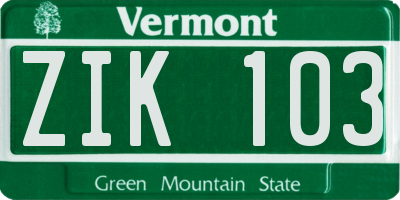 VT license plate ZIK103