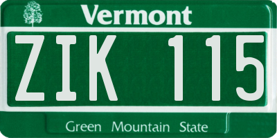 VT license plate ZIK115