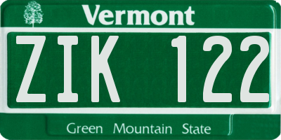 VT license plate ZIK122