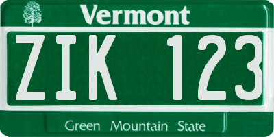 VT license plate ZIK123