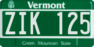 VT license plate ZIK125