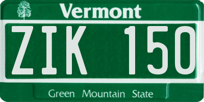 VT license plate ZIK150