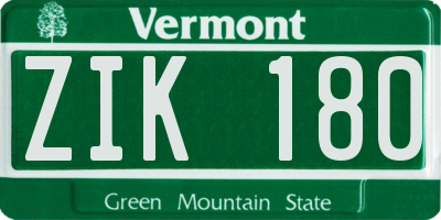 VT license plate ZIK180