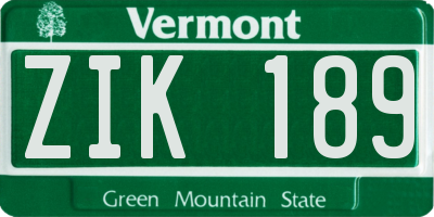 VT license plate ZIK189