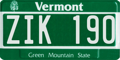VT license plate ZIK190