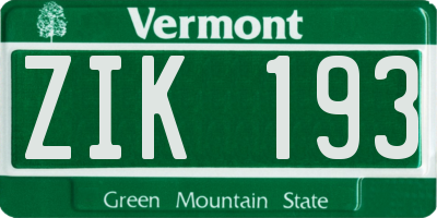 VT license plate ZIK193