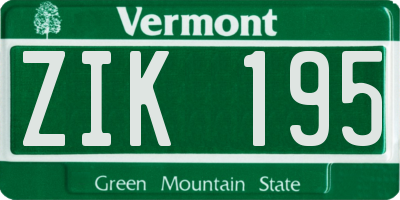 VT license plate ZIK195