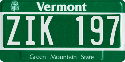 VT license plate ZIK197