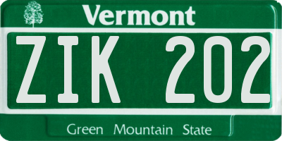 VT license plate ZIK202