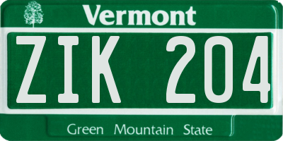 VT license plate ZIK204