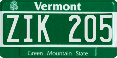 VT license plate ZIK205