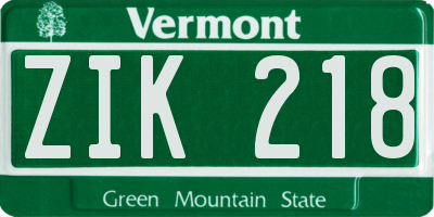VT license plate ZIK218