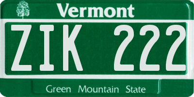 VT license plate ZIK222