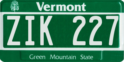 VT license plate ZIK227