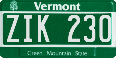 VT license plate ZIK230