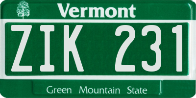 VT license plate ZIK231