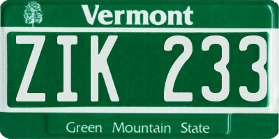 VT license plate ZIK233